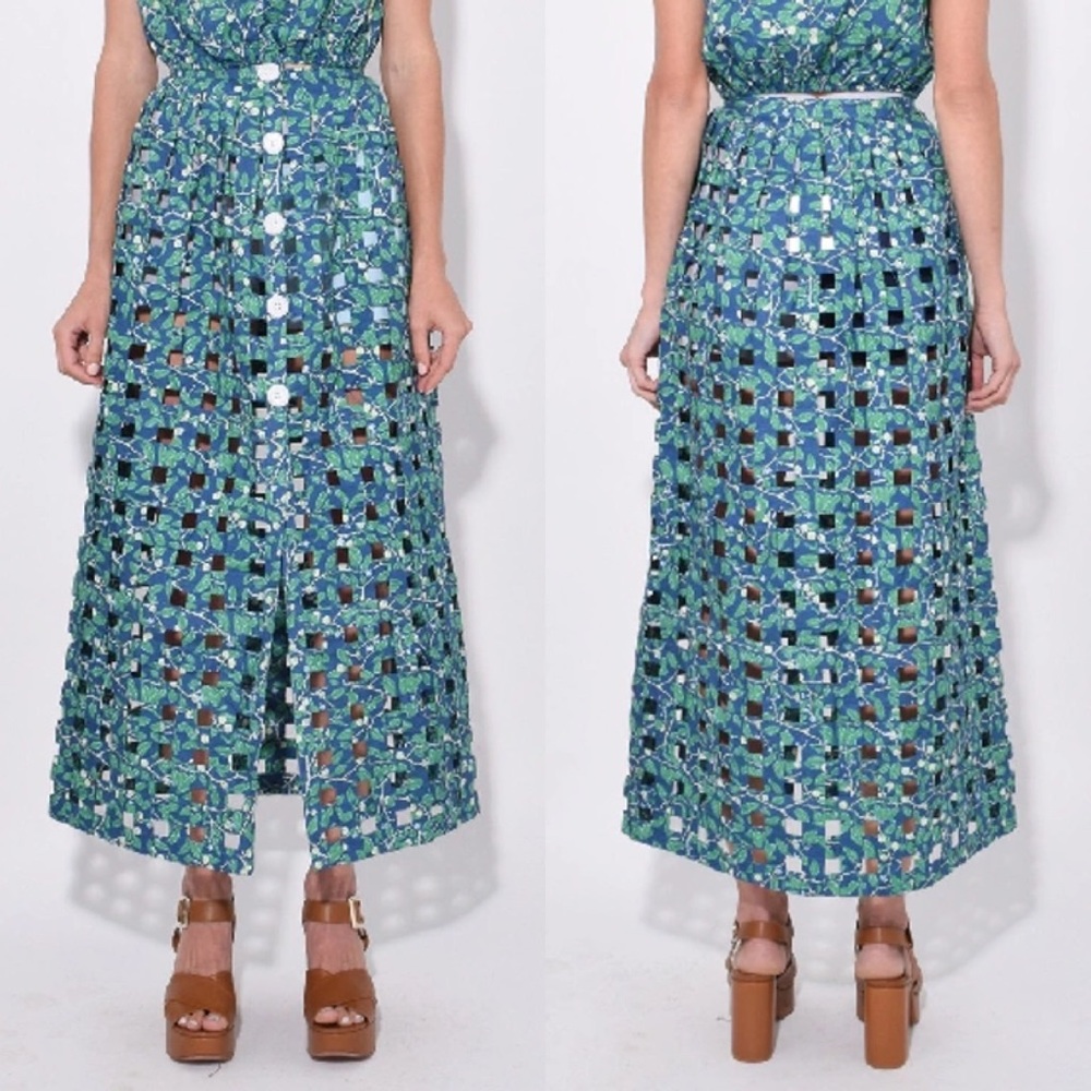 Coco Shop Basket Skirt in Dark Blue Vine Multi